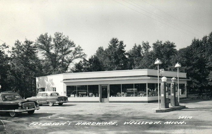 Hardware Store—Wellston Michigan Rppc Gas Service Station Photo—Petersons 1960 (newer photo)